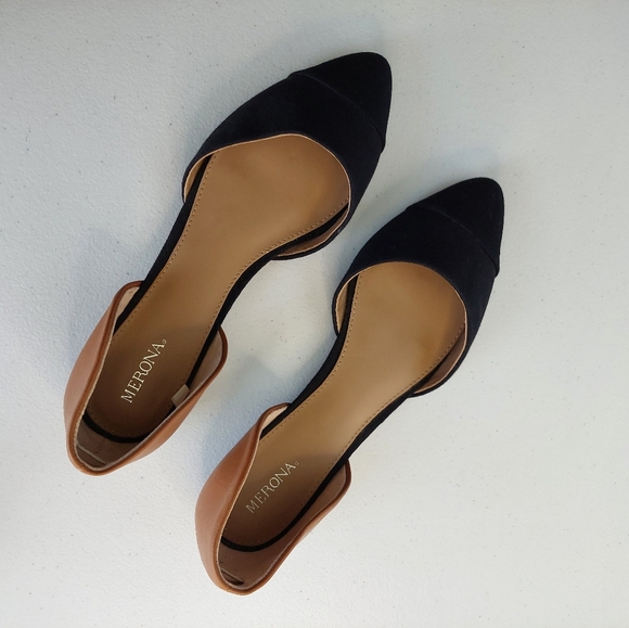 Merona Brand Woman's Shoe Flats US SZ 8.5  2-Tone Brown & Black Pointed Toe - Picture 1 of 12